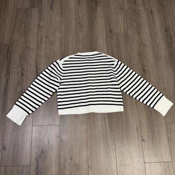 J.Crew New Relaxed Emilie Sweater Jacket Womens M White Navy Striped Cotton Knit - Picture 7 of 9